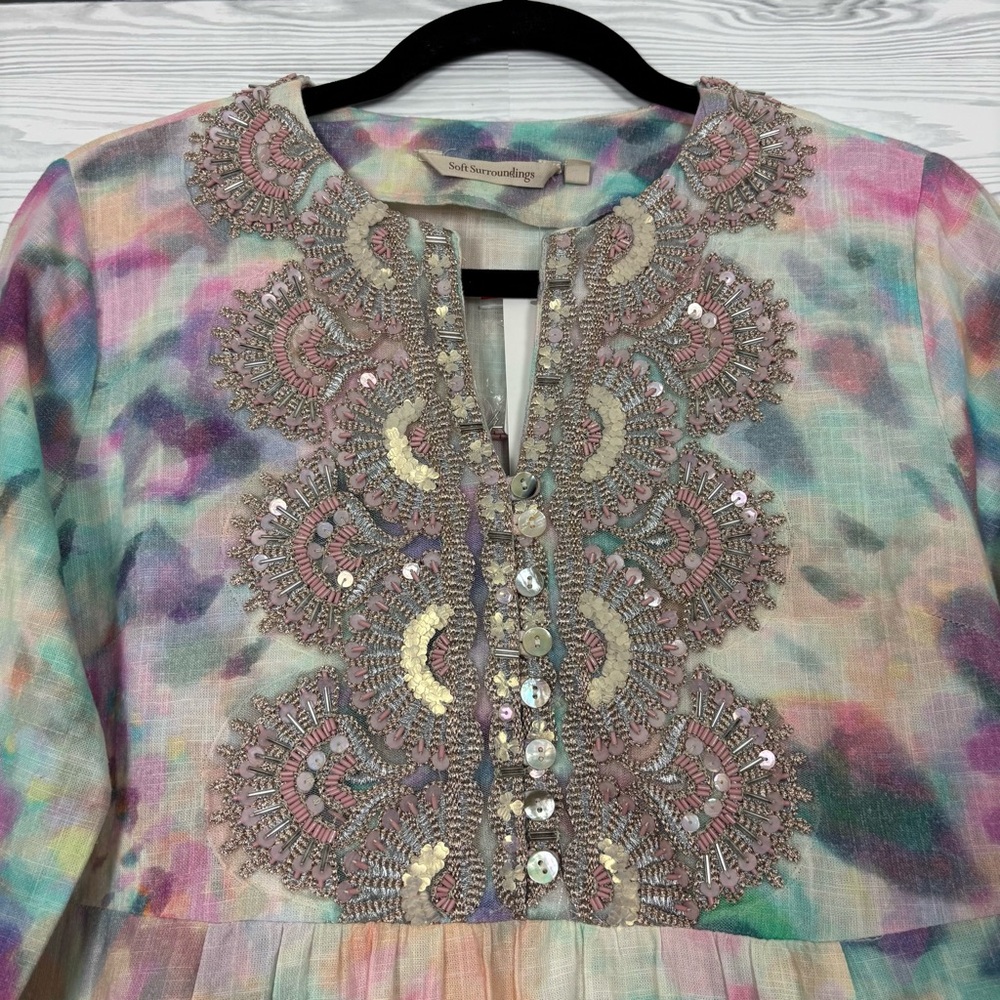 Soft Surroundings Bazille Tunic Tie Dye Watercolor Print Size Small NWT - Picture 5 of 12